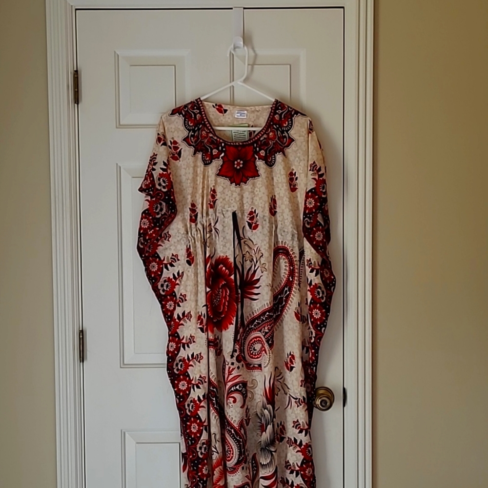 Boutique dress, red, black, and tan, never worn with tags.